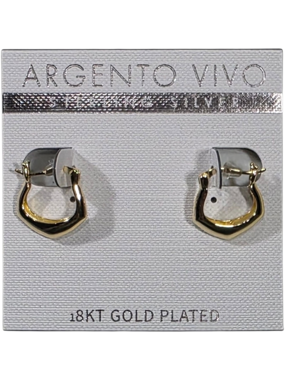 Argento Vivo Sterling Silver 18KT Gold Plated Huggie Hoop Earrings NWT Geometric - Picture 4 of 5